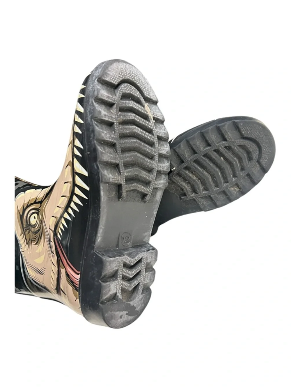 Kids Dinosaur Rain Boots with Camouflage Print - Black & Tan Size 12